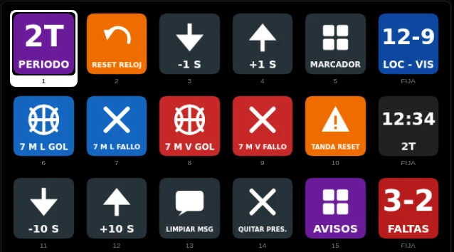 Teclado de balonmano, página Extras