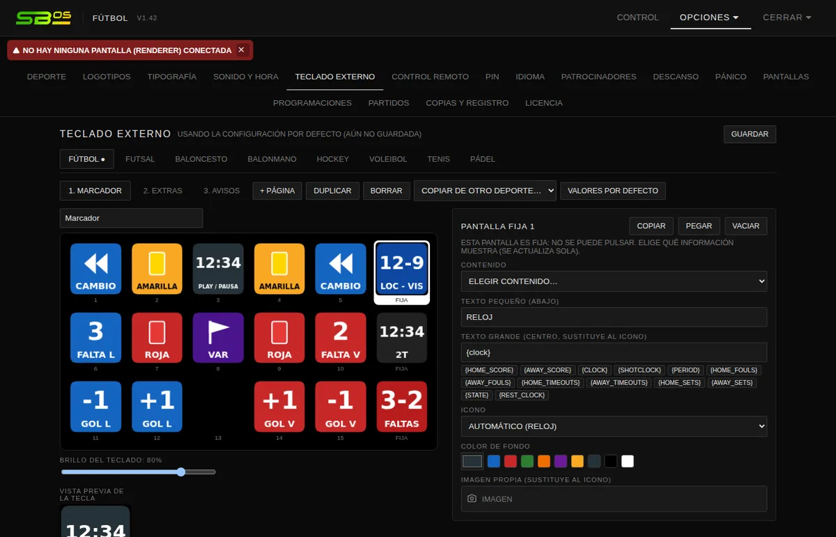 Editor de teclado con una pantalla lateral seleccionada y su vista previa