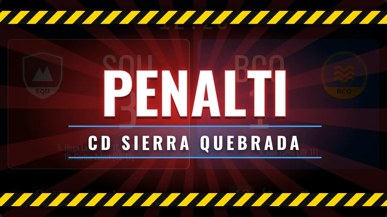 Aviso de penalti a pantalla completa con franjas de advertencia