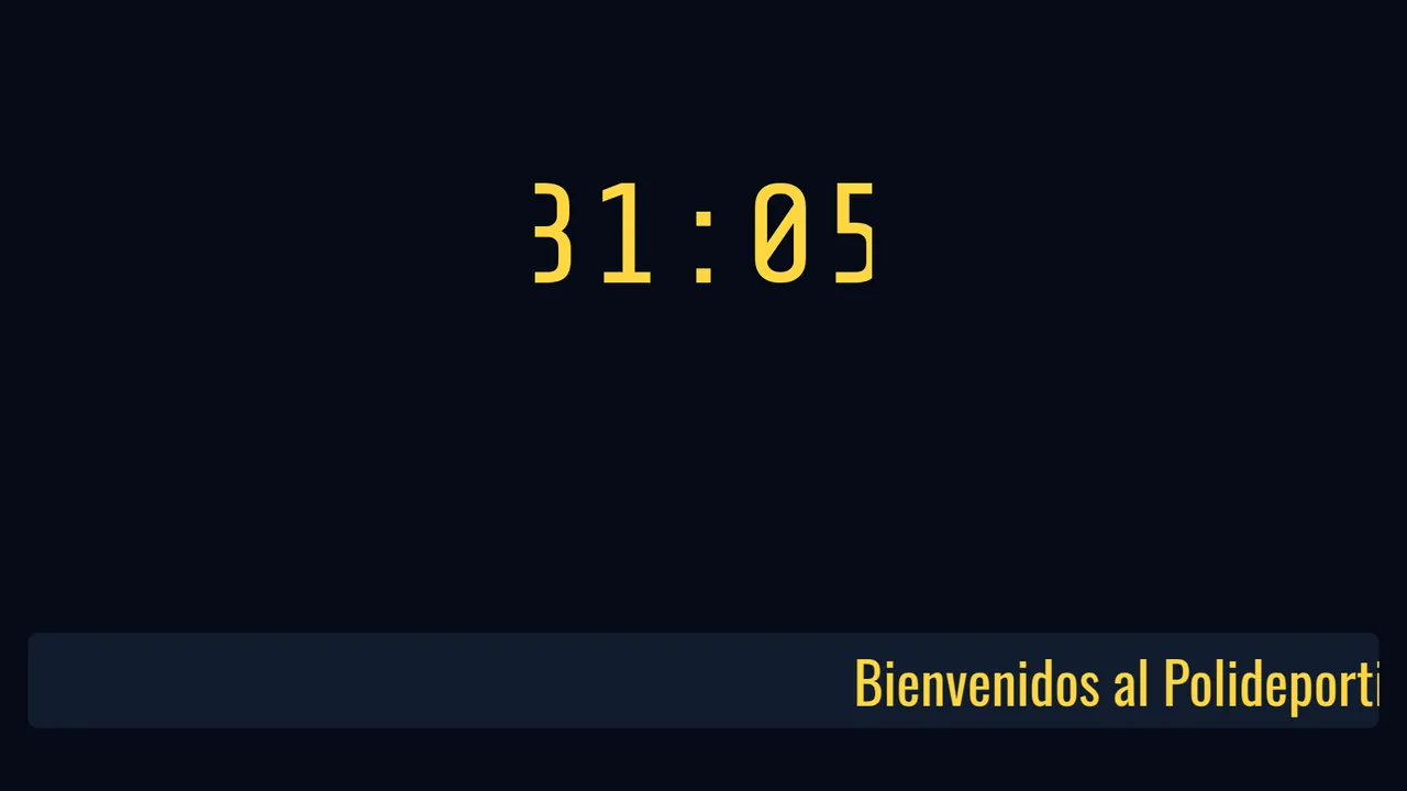 Pantalla con el reloj y un rótulo desplazante con un mensaje de bienvenida